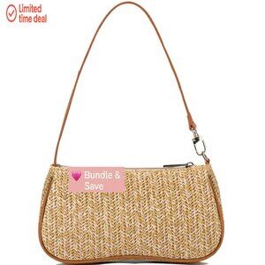 Straw Woven Shoulder Bag Tote Purse Compact Daily Essentials Handbag